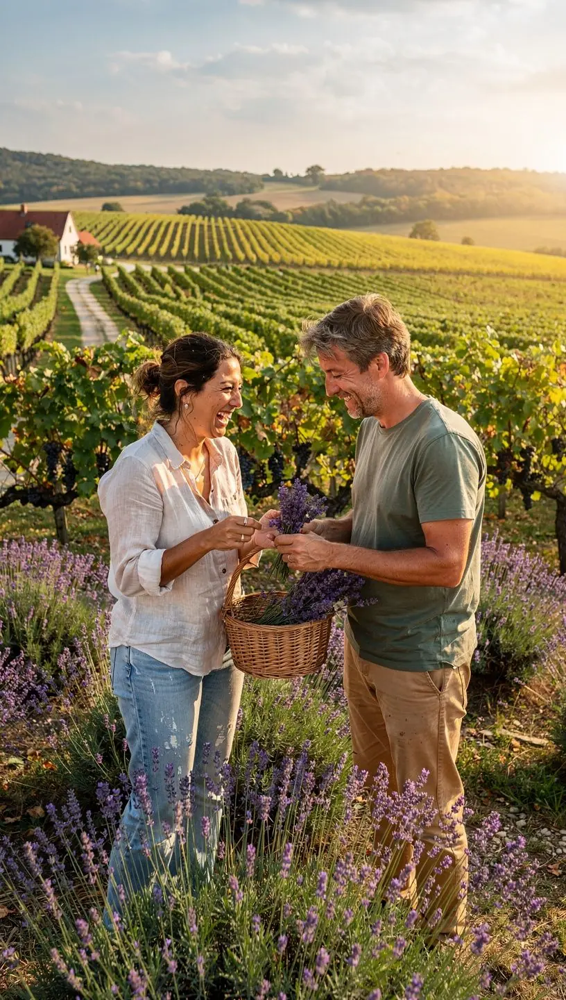 Kertben álló levendulabokrok, amelyek a nyugalom szimbólumai.